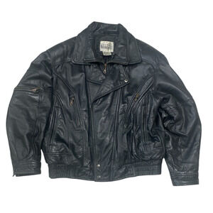 Vintage City Streets Men Large Leather Jacket Full Zip Pockets 80s 90s Black